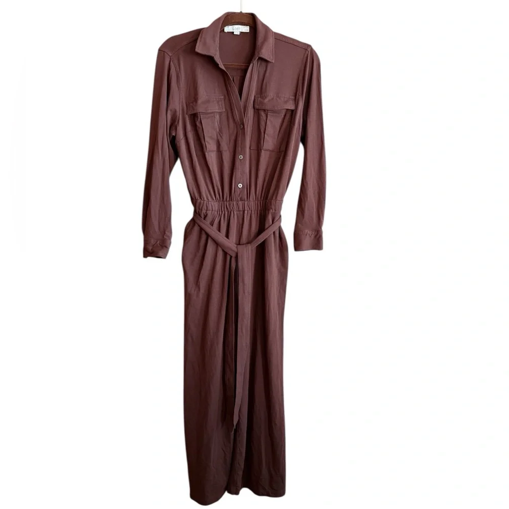 Loft Brown Belted Jumpsuit with Pockets Size Medium Petite - Picture 2 of 12